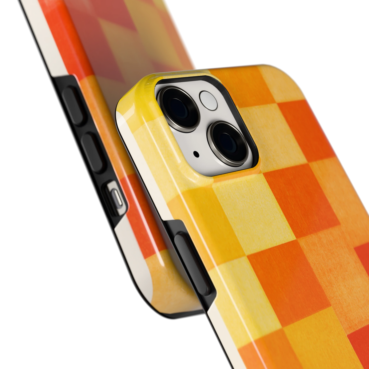 Zonnige Vierkanten hoesje voor iPhone 14, close-up
