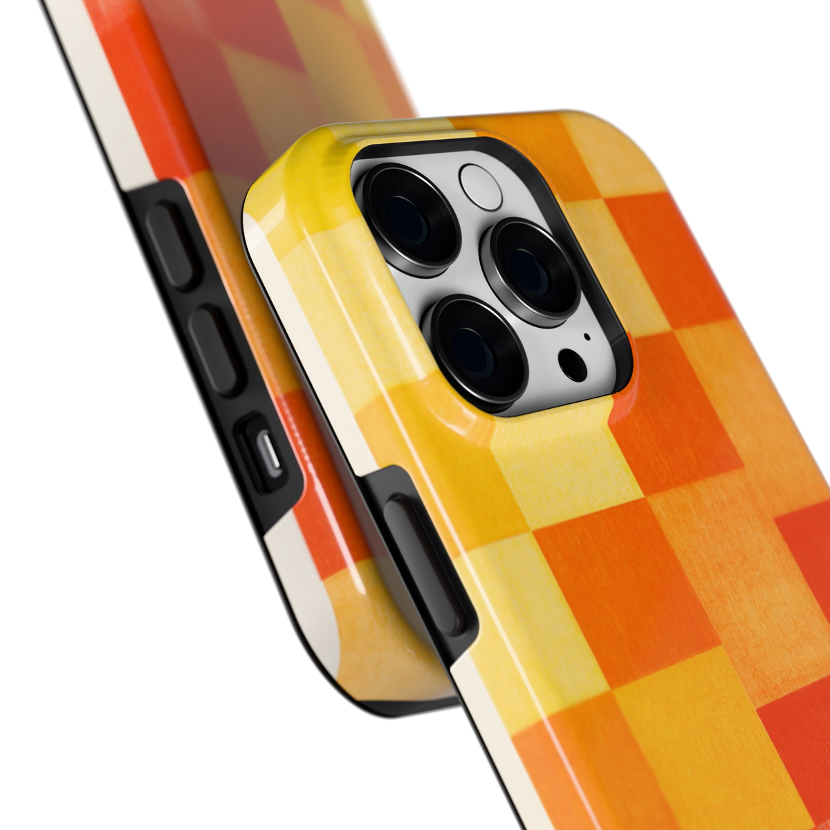 Zonnige Vierkanten hoesje voor iPhone 14 Pro, close-up