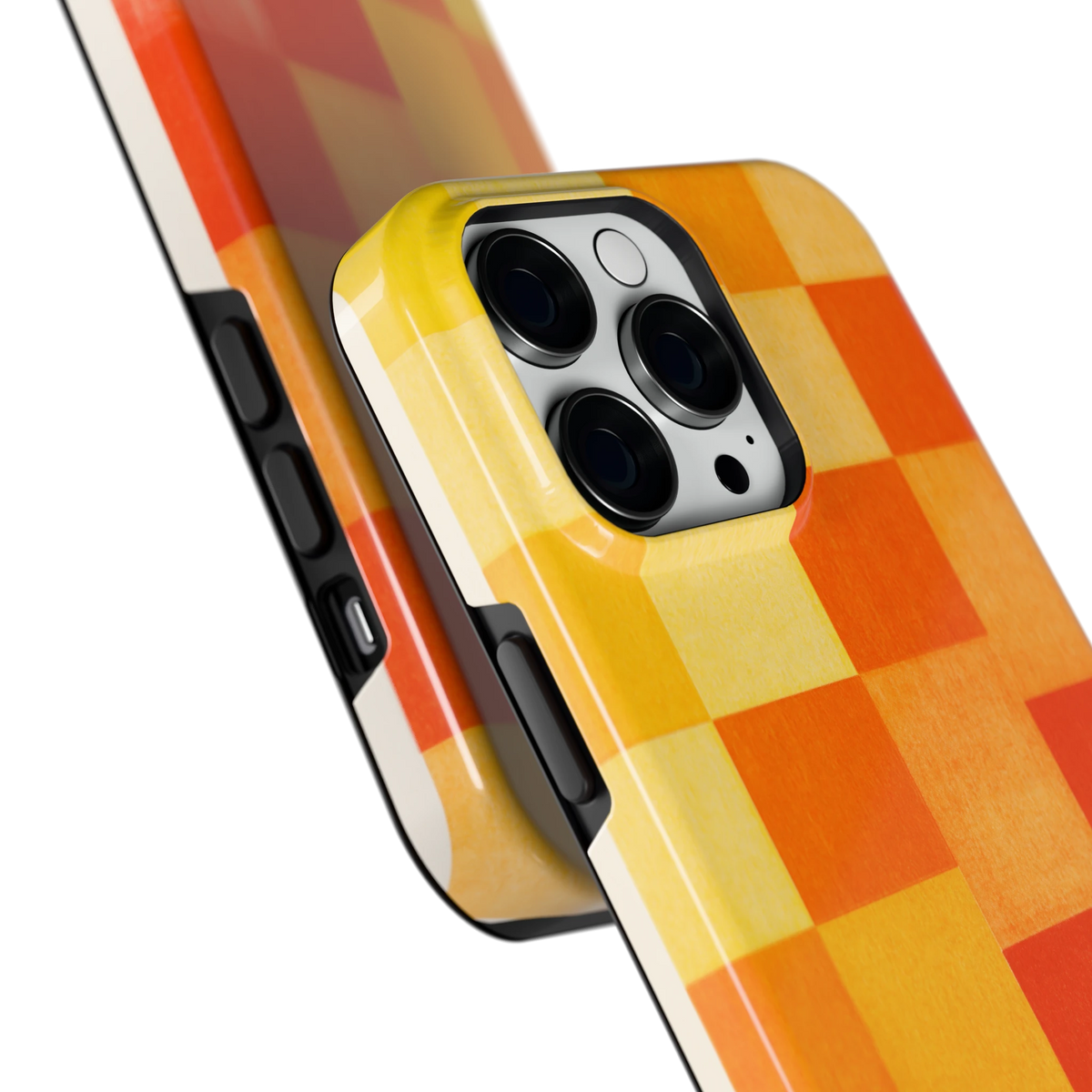 Zonnige Vierkanten hoesje voor iPhone 14 Pro Max, close-up