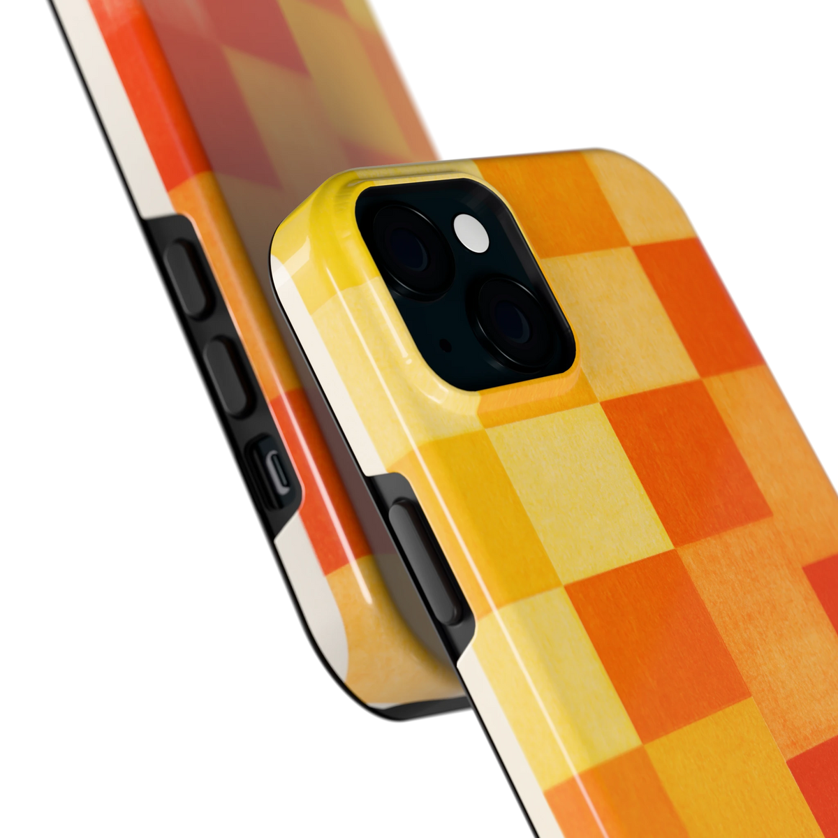 Zonnige Vierkanten hoesje voor iPhone 15 Plus, close-up