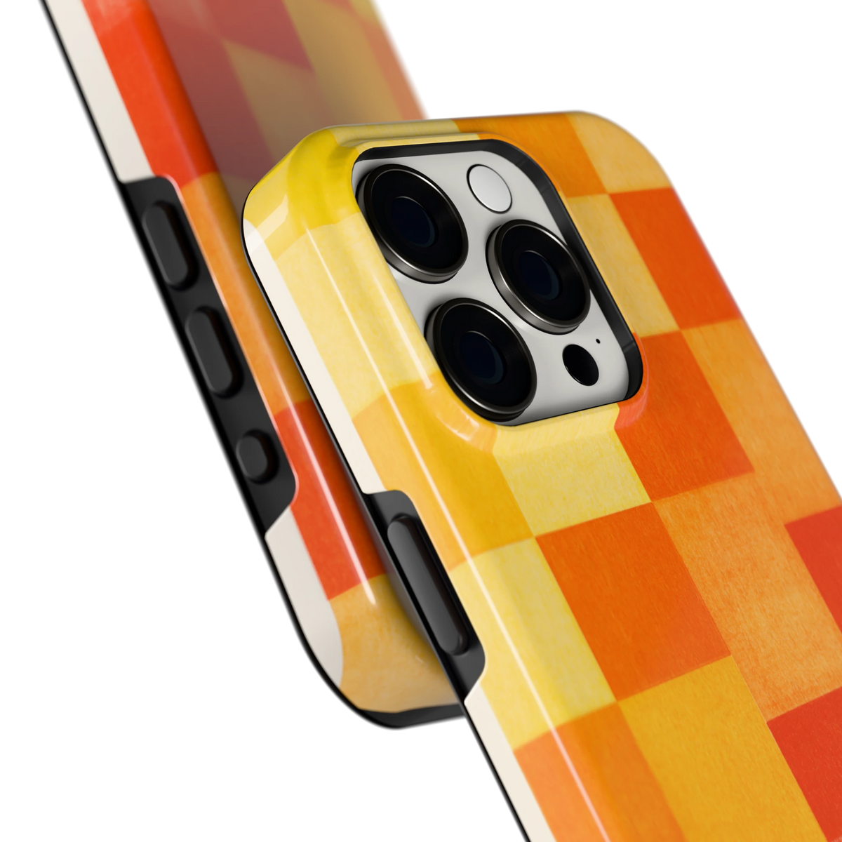 Zonnige Vierkanten hoesje voor iPhone 15 Pro, close-up