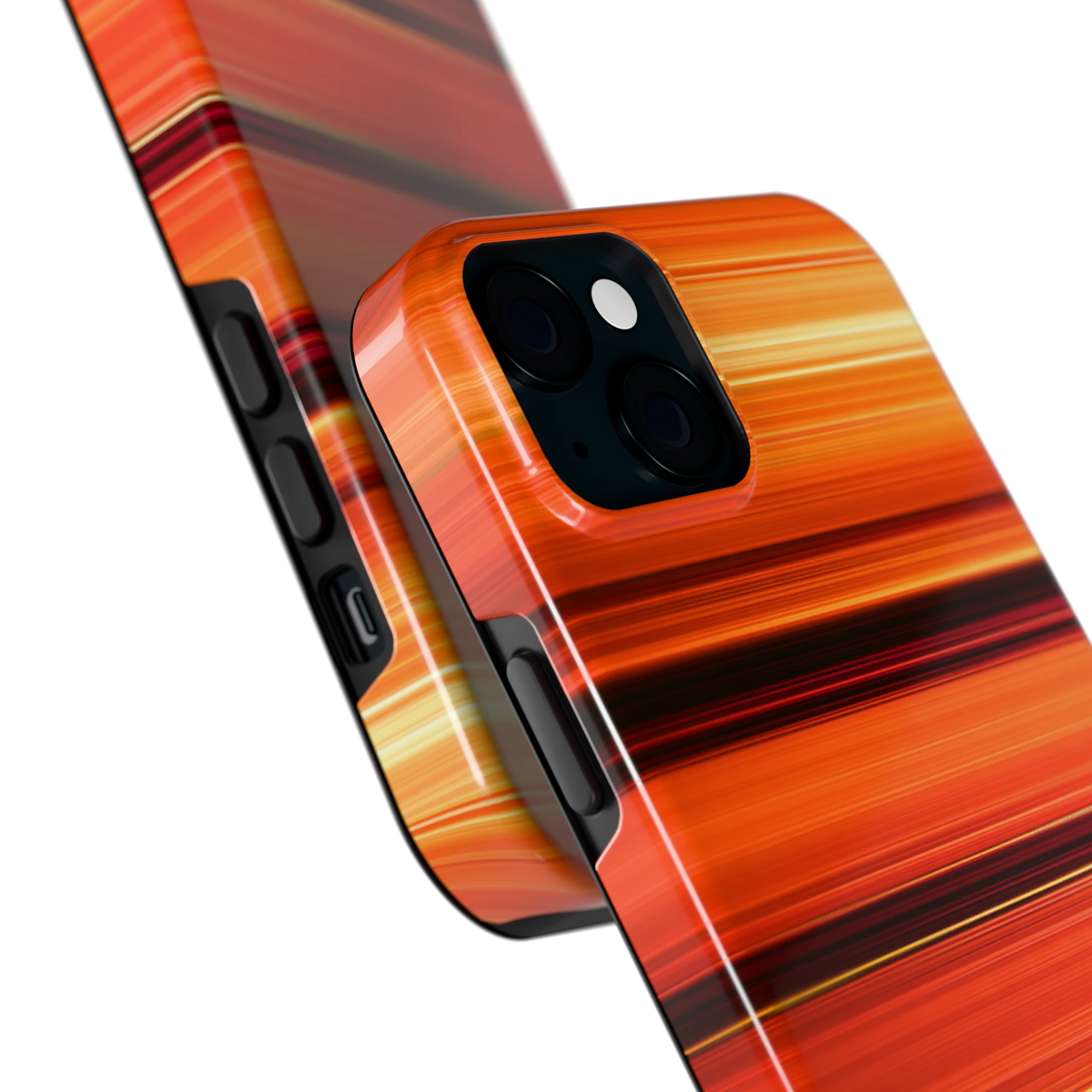 Zonsondergangstrepen hoesje voor iPhone 15 Plus, close-up
