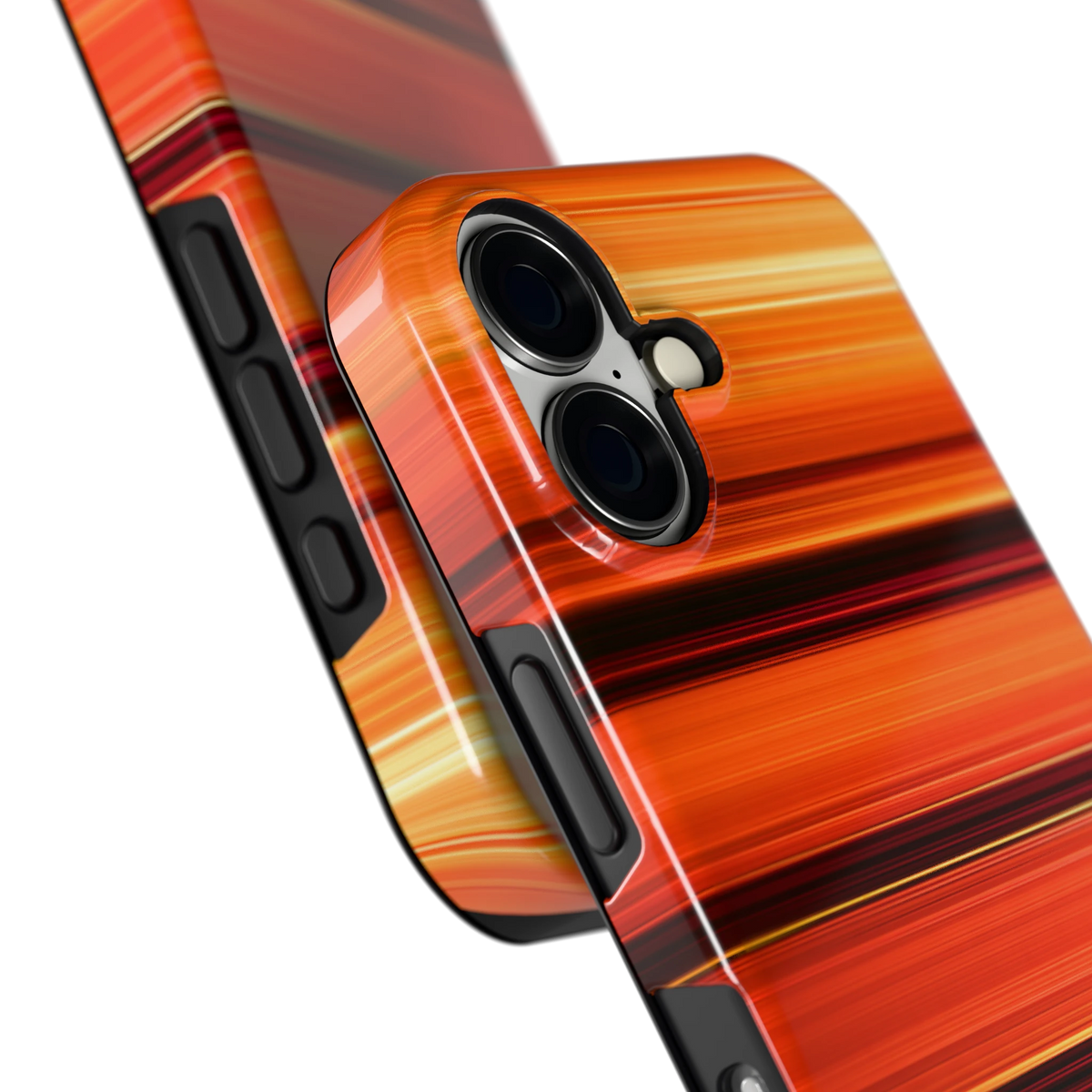 Zonsondergangstrepen hoesje voor iPhone 16, close-up