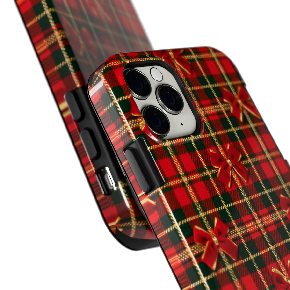 Tartan strikjes hoesje voor iPhone 11 Pro, close-up