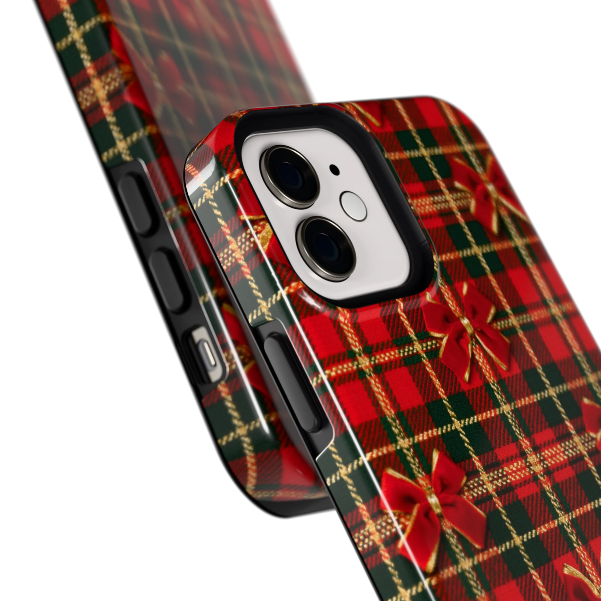 Tartan strikjes hoesje voor iPhone 12, close-up