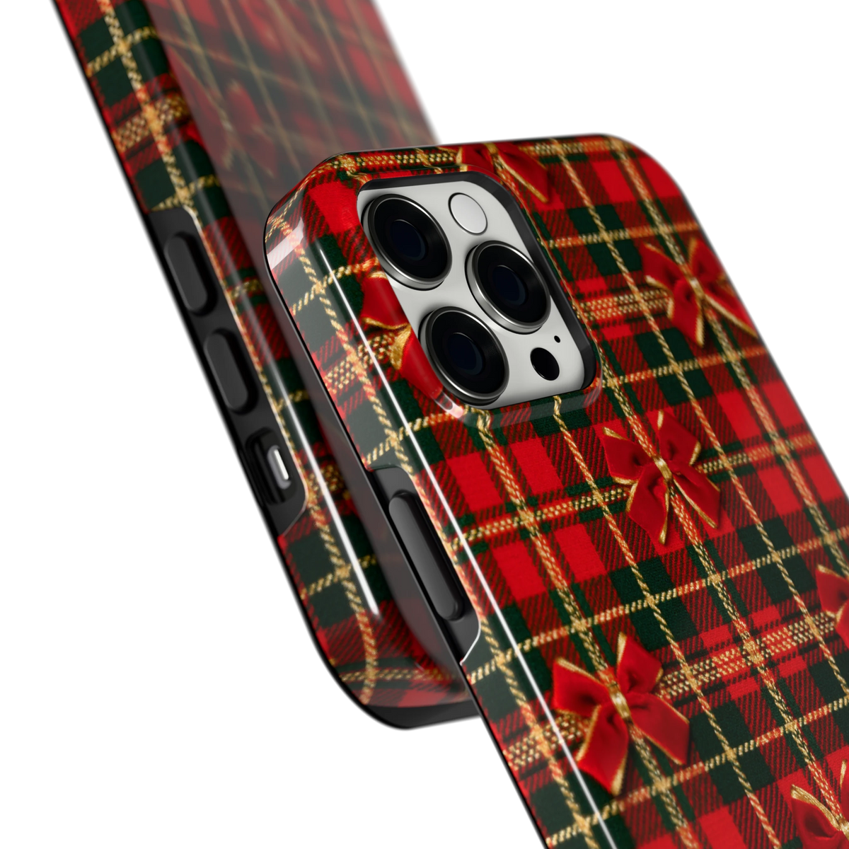Tartan strikjes hoesje voor iPhone 12 Pro Max, close-up