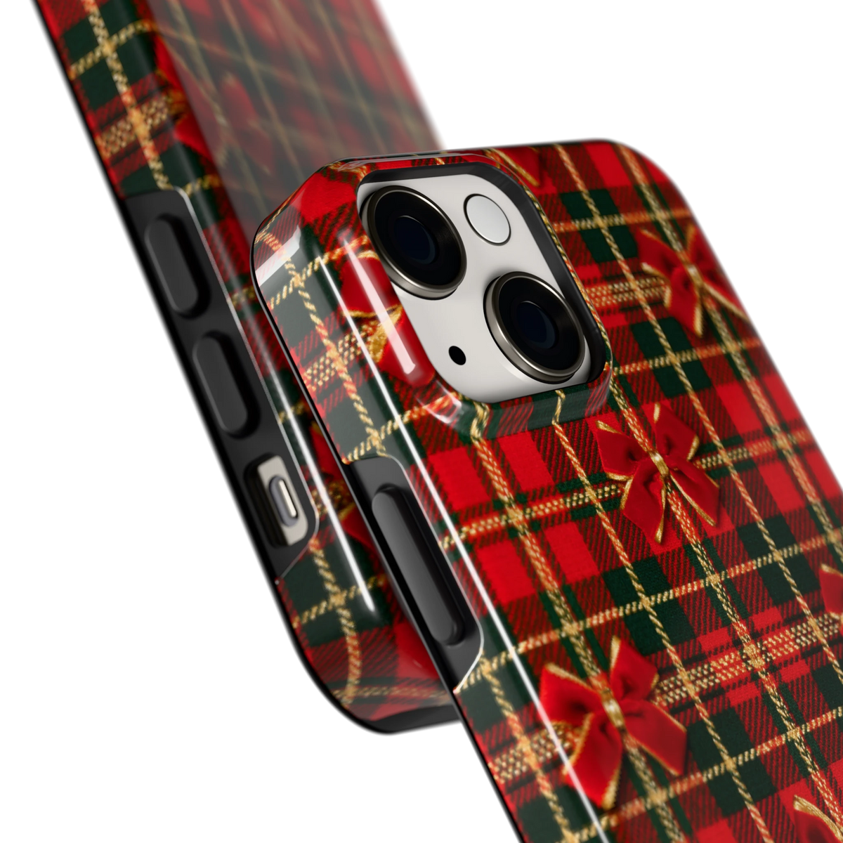 Tartan strikjes hoesje voor iPhone 13 mini, close-up