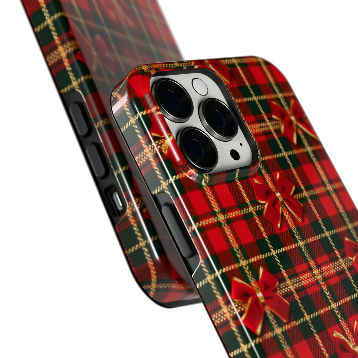 Tartan strikjes hoesje voor iPhone 13 Pro Max, close-up