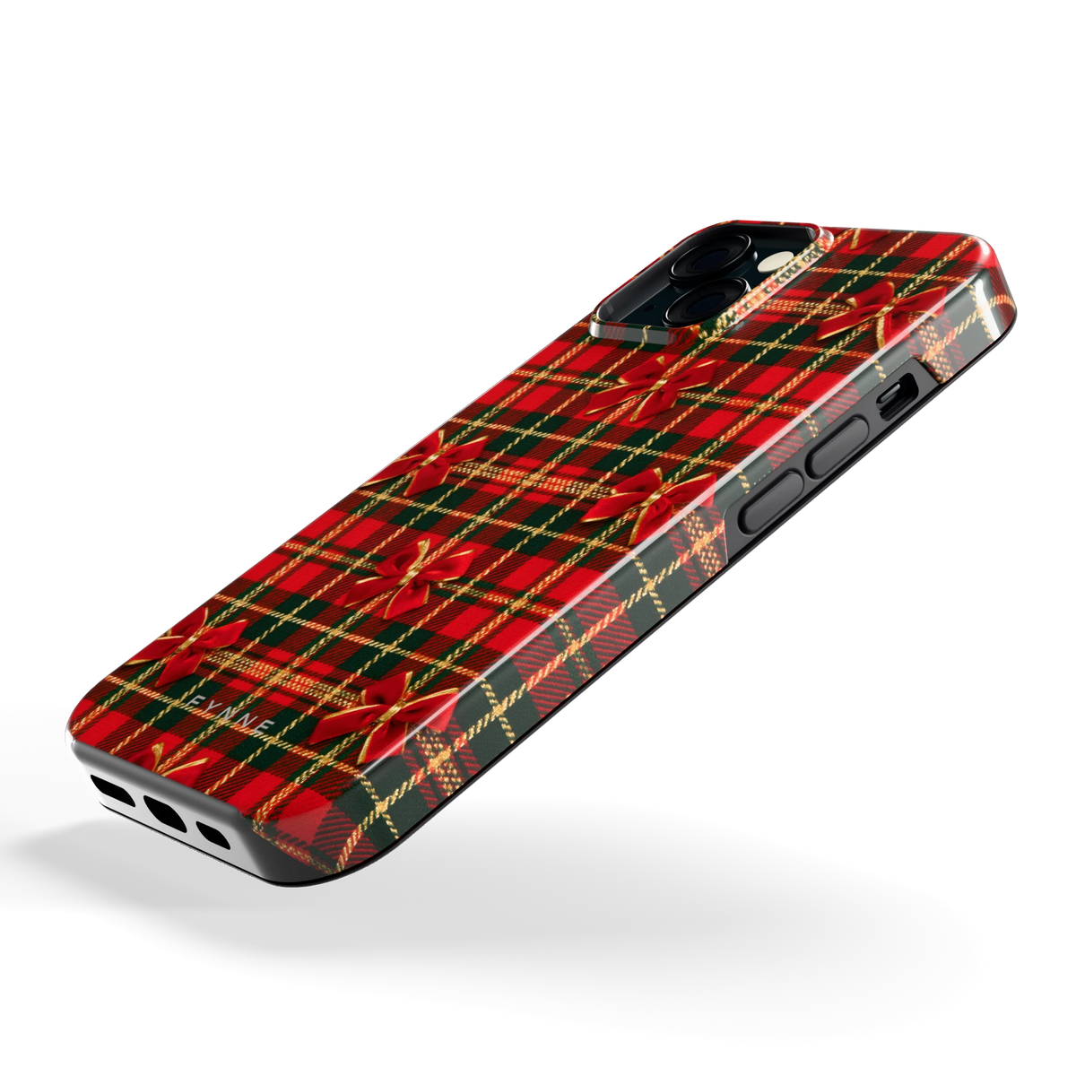 Tartan strikjes hoesje voor iPhone 15, schuin