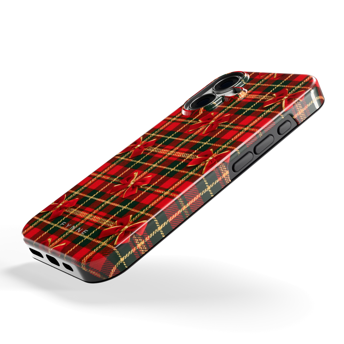 Tartan strikjes hoesje voor iPhone 16, schuin