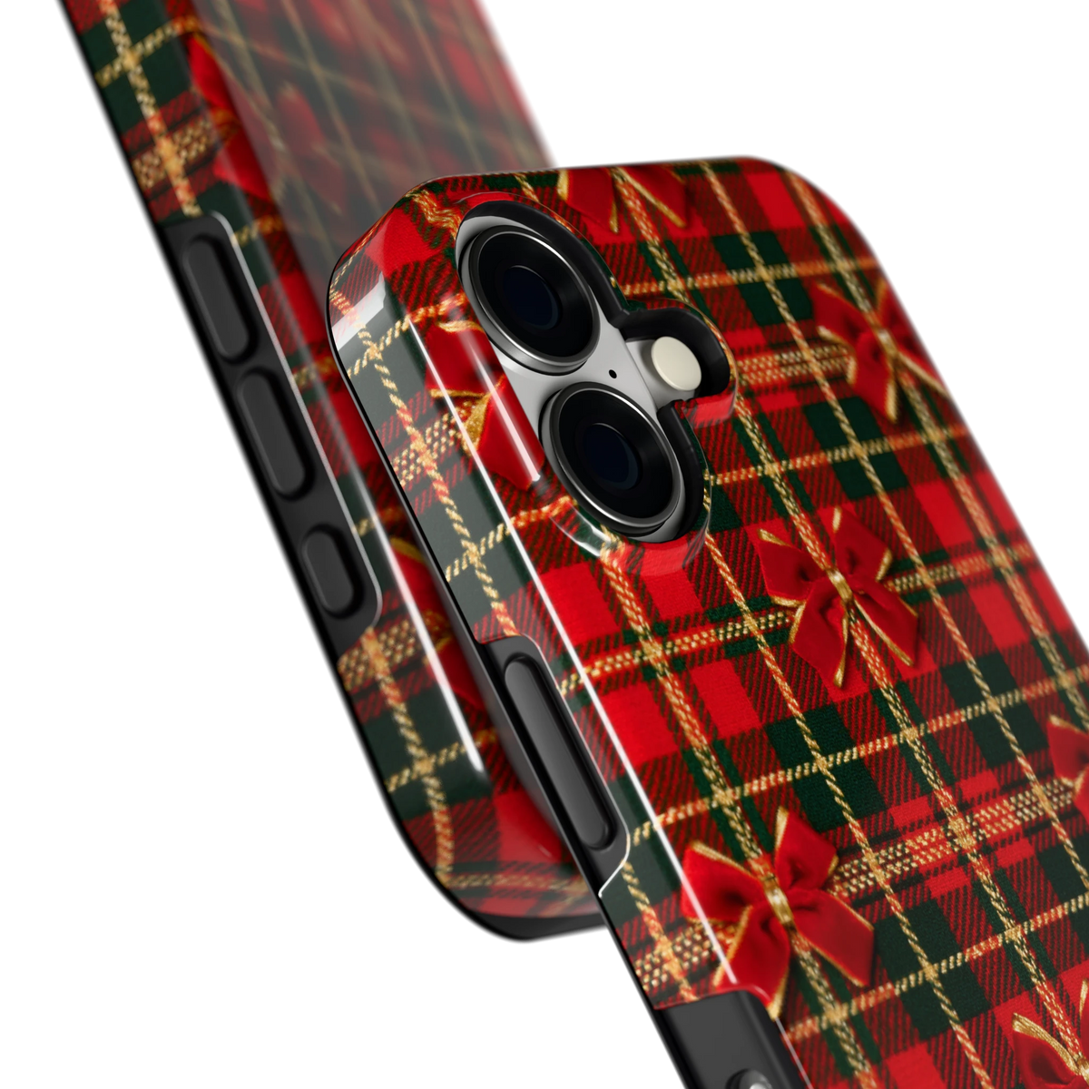 Tartan strikjes hoesje voor iPhone 17, close-up