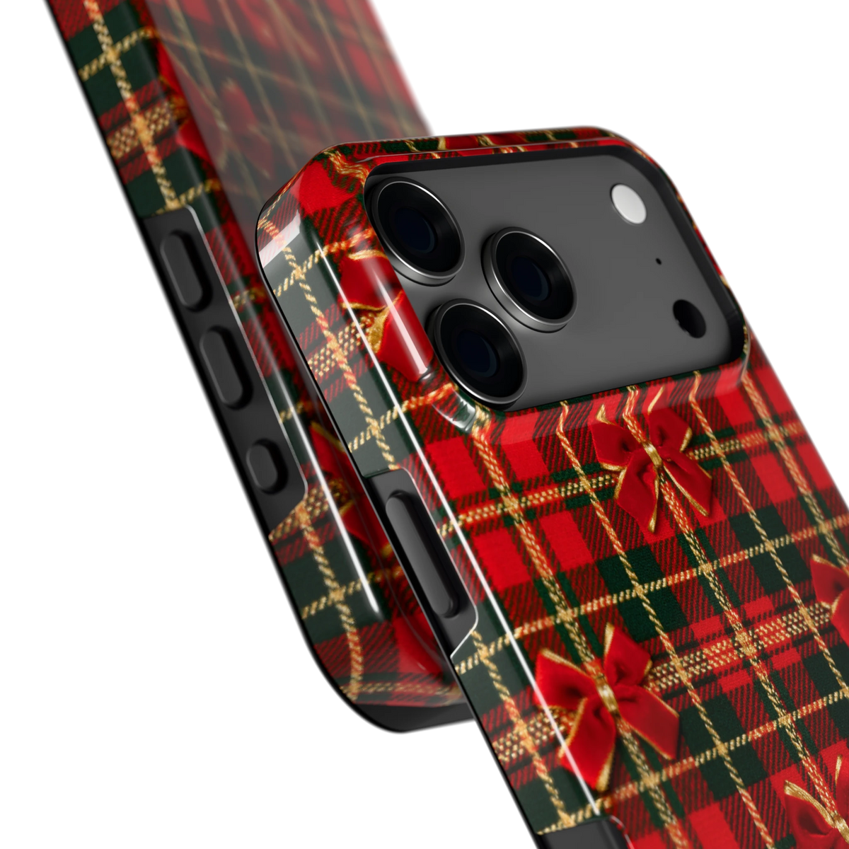 Tartan strikjes hoesje voor iPhone 17 Pro Max, close-up