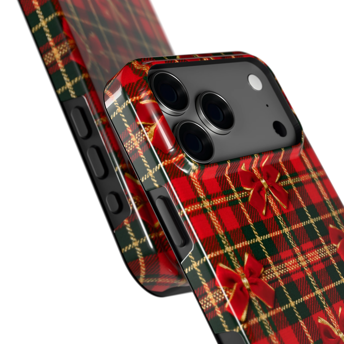 Tartan strikjes hoesje voor iPhone 18 Pro Max, close-up