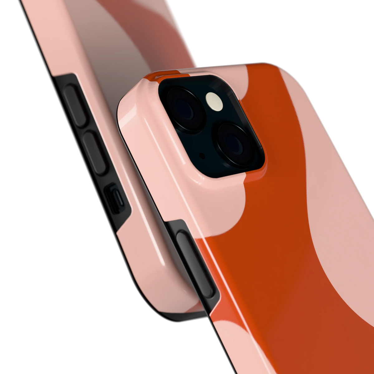 Terracotta Vlekken hoesje voor iPhone 15, close-up