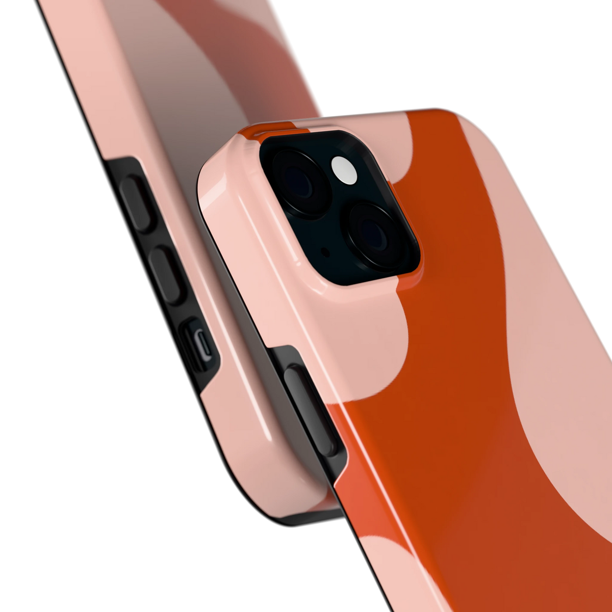 Terracotta Vlekken hoesje voor iPhone 15 Plus, close-up