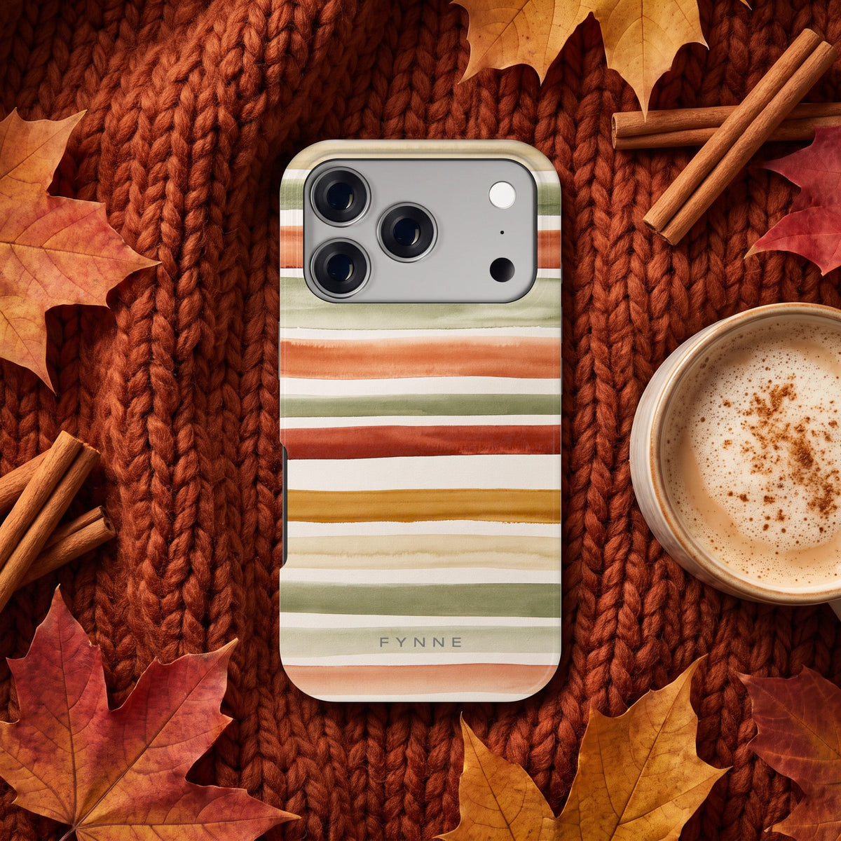 Aquarelstrepen hoesje op een iPhone 17 Pro, uit de collectie The Fall Collection