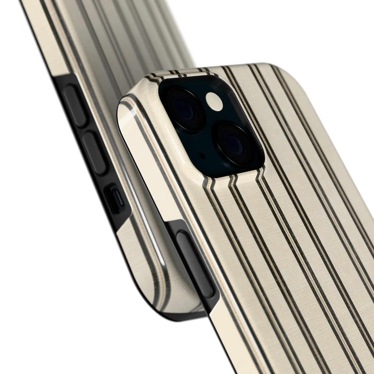 Klassieke Strepen hoesje voor iPhone 15, close-up