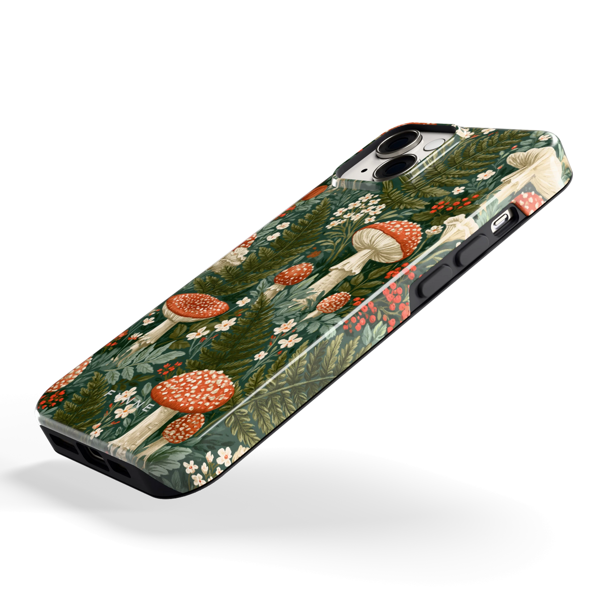 Vliegenzwammenbos hoesje voor iPhone 14, schuin