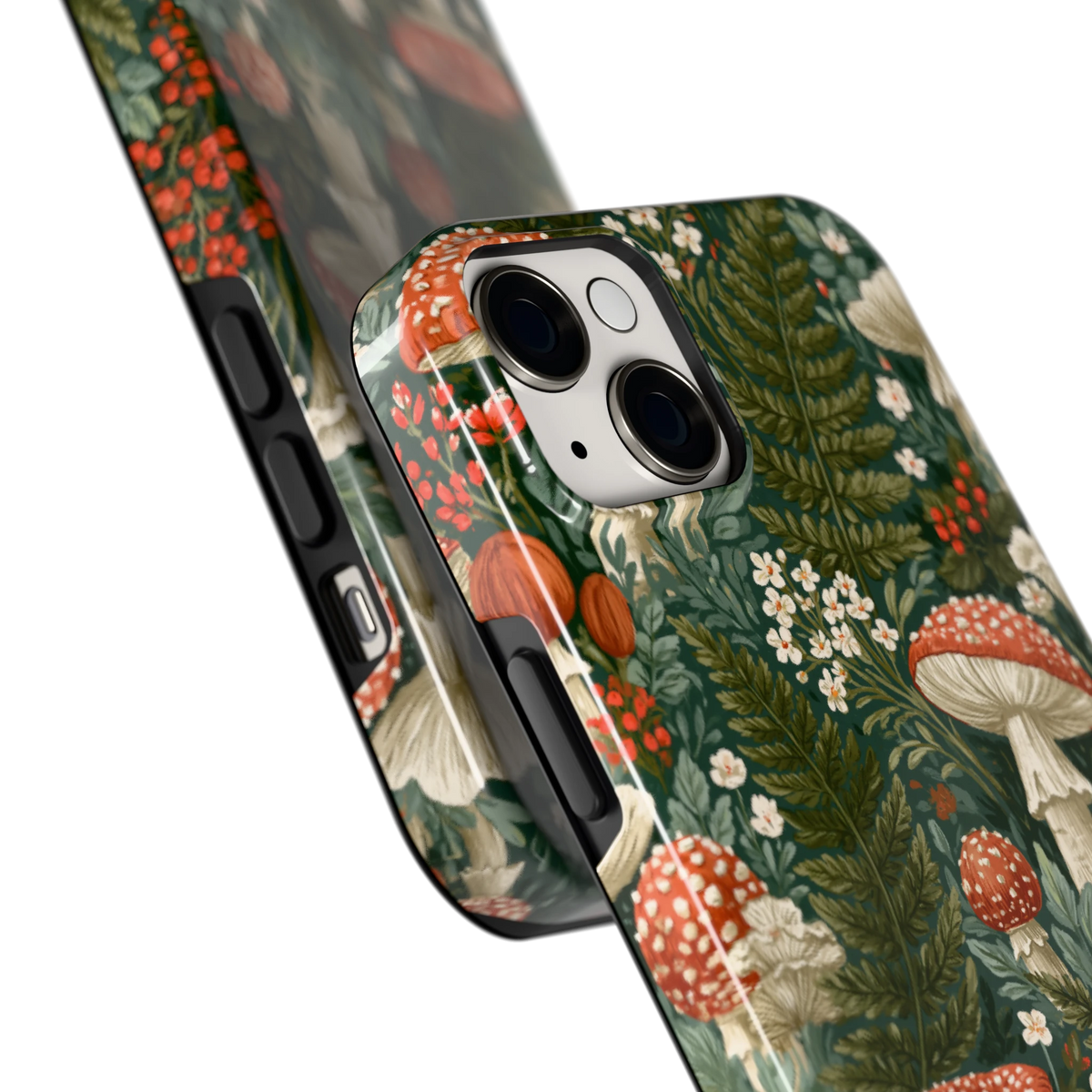 Vliegenzwammenbos hoesje voor iPhone 14 Plus, close-up