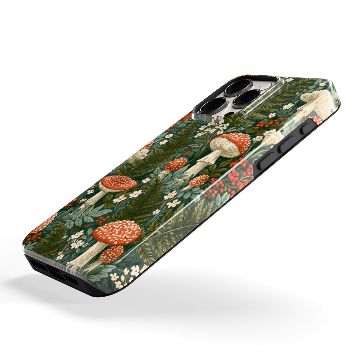 Vliegenzwammenbos hoesje voor iPhone 15 Pro Max, schuin