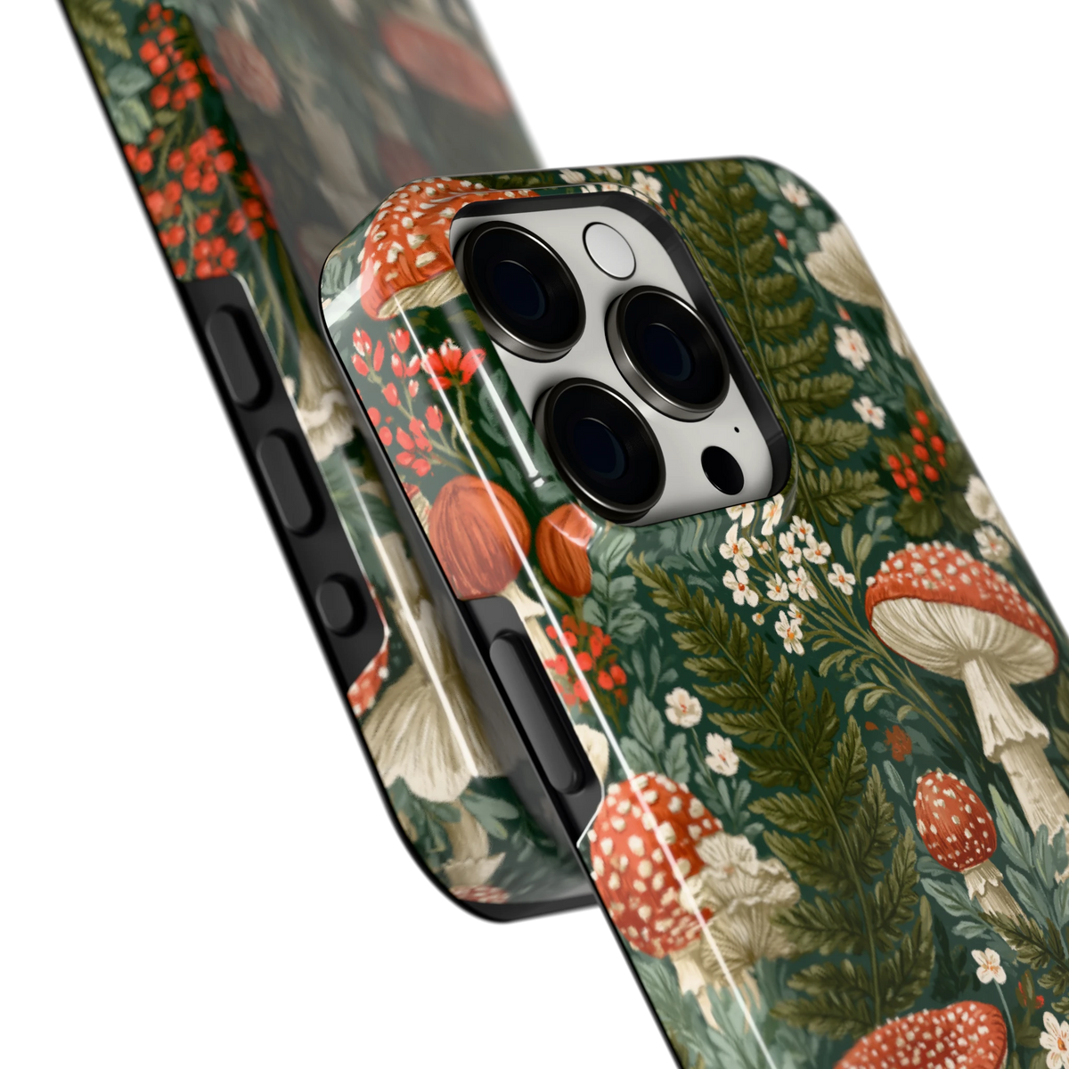 Vliegenzwammenbos hoesje voor iPhone 15 Pro Max, close-up