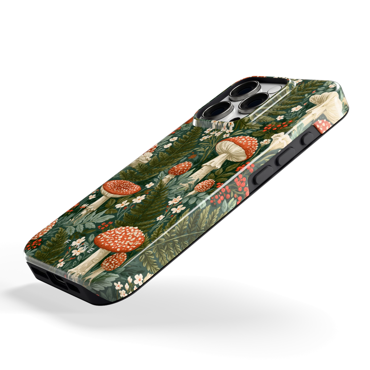 Vliegenzwammenbos hoesje voor iPhone 16 Pro, schuin