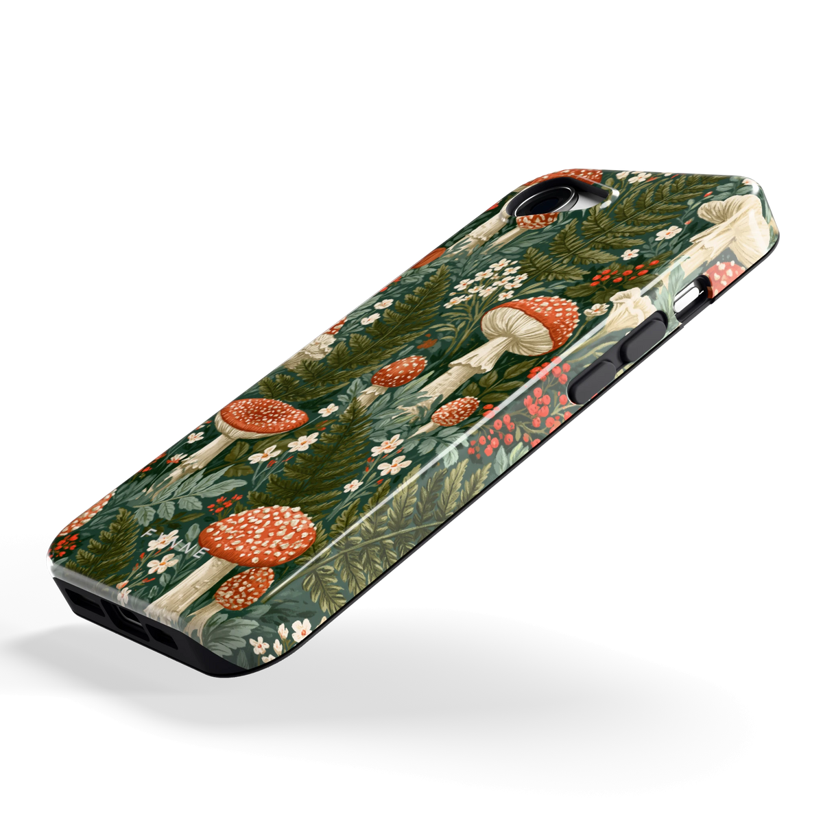 Vliegenzwammenbos hoesje voor iPhone 16e, schuin