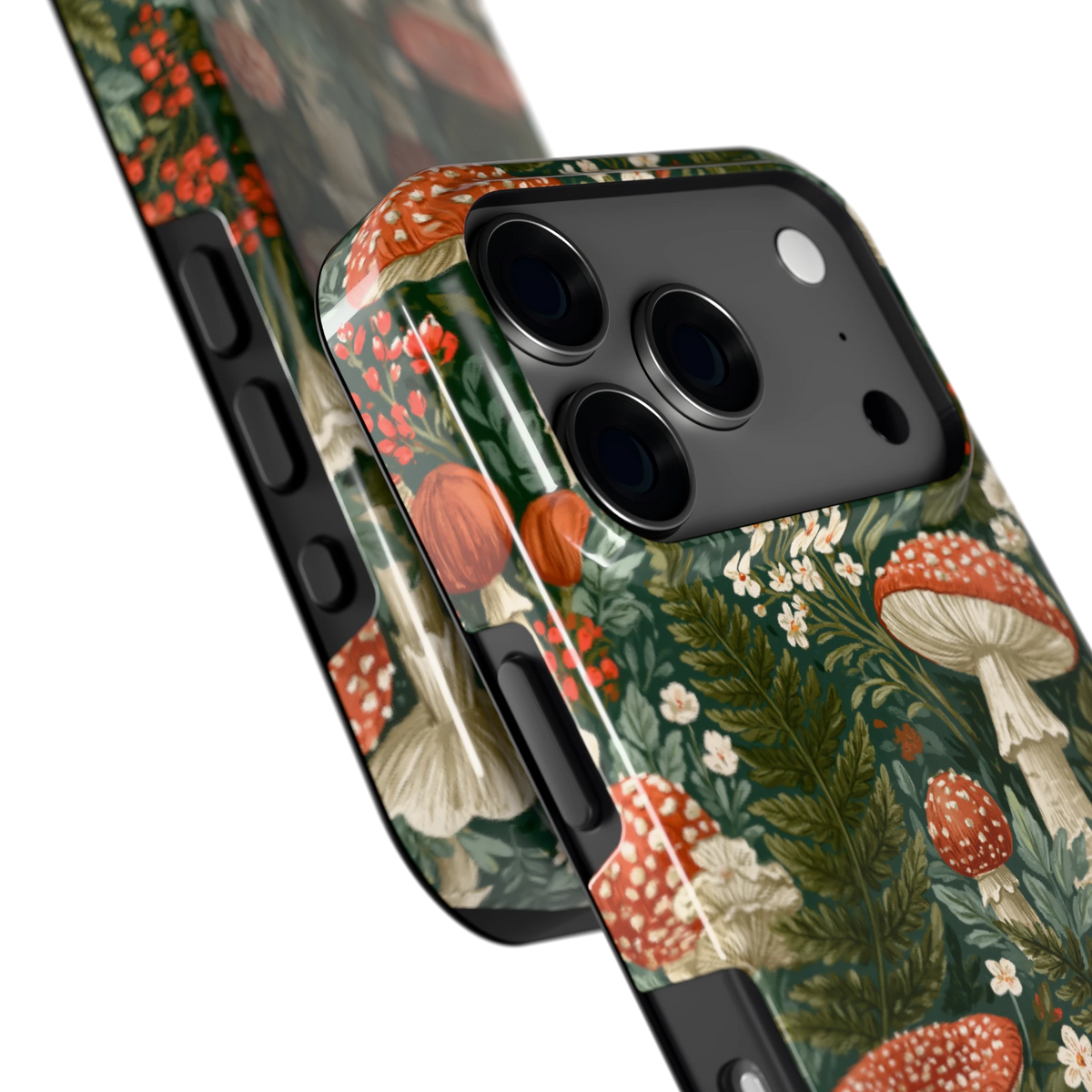 Vliegenzwammenbos hoesje voor iPhone 17 Pro, close-up