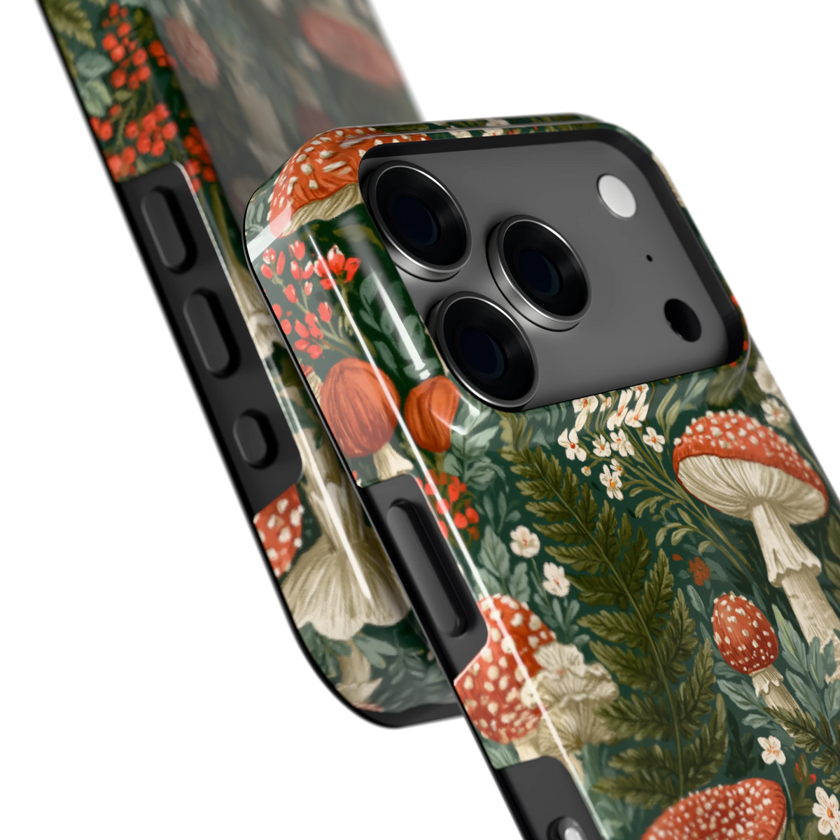 Vliegenzwammenbos hoesje voor iPhone 18 Pro, close-up
