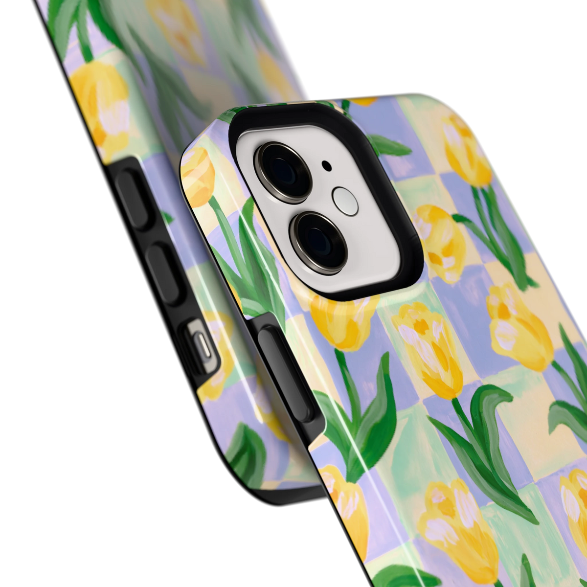 Tulpen Schaakbord hoesje voor iPhone 12, close-up