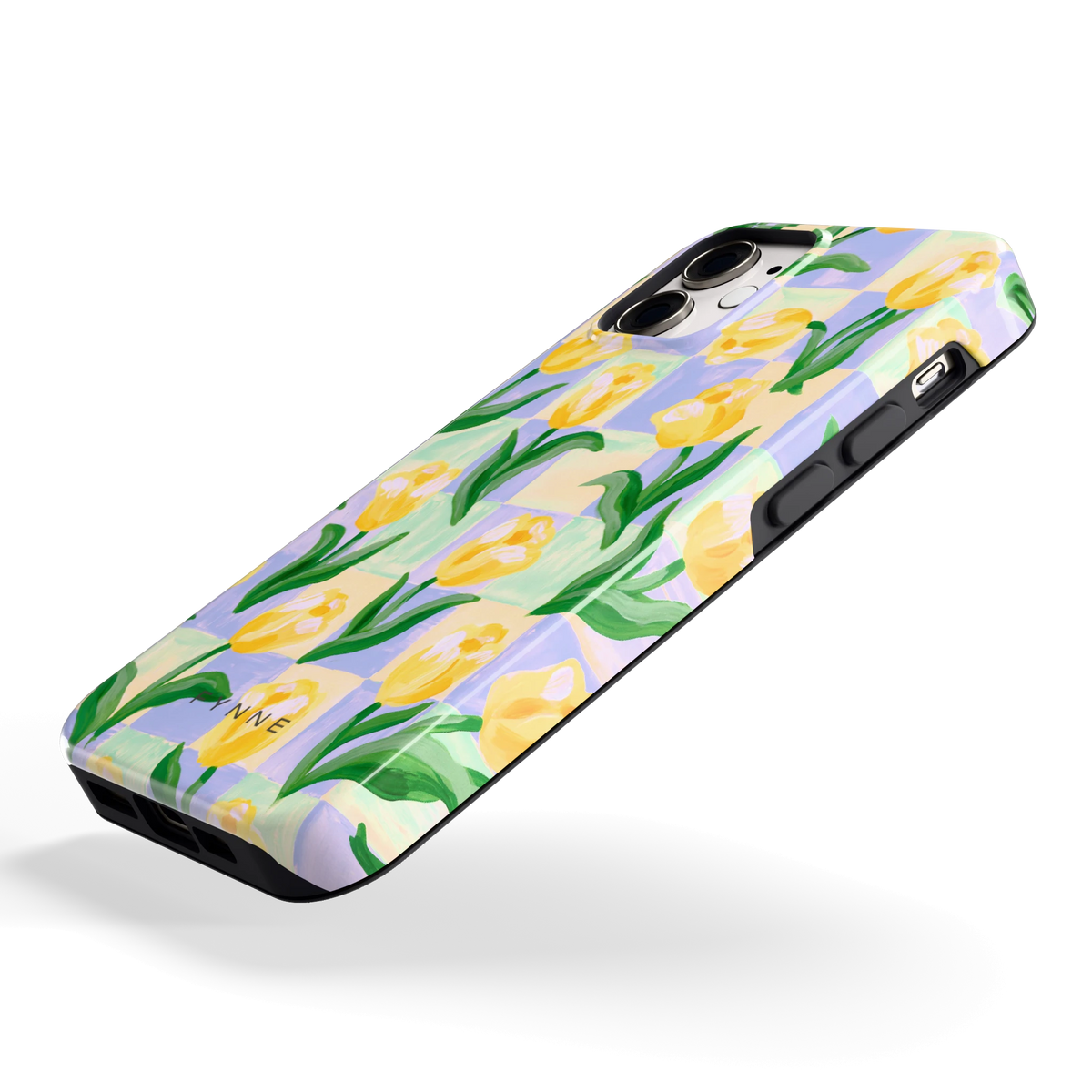 Tulpen Schaakbord hoesje voor iPhone 12 mini, schuin