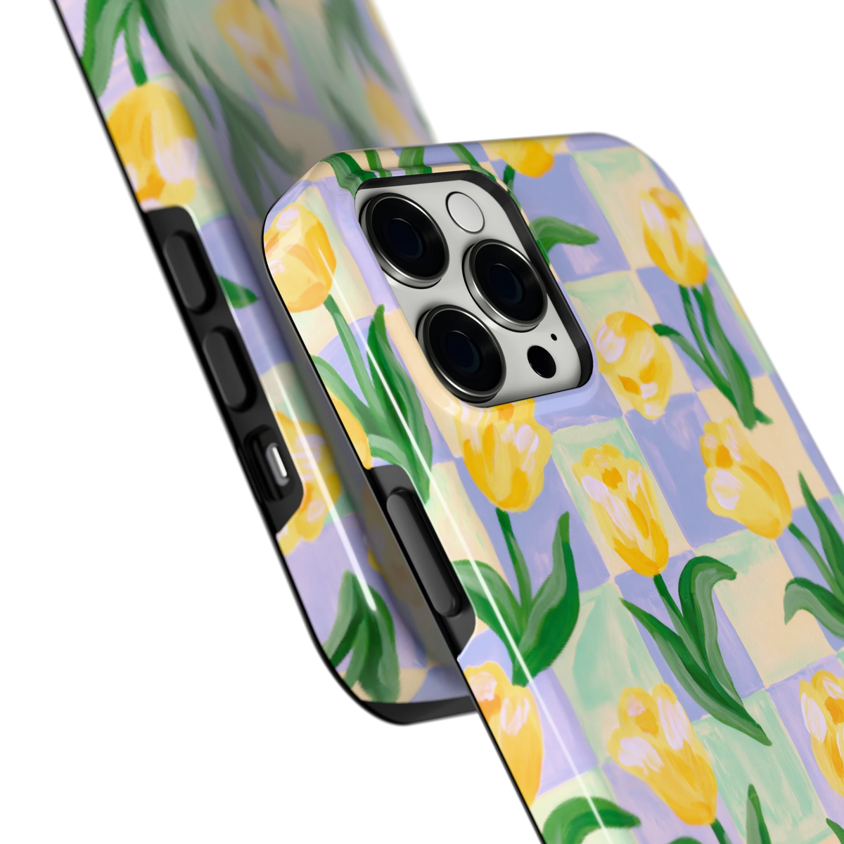 Tulpen Schaakbord hoesje voor iPhone 12 Pro Max, close-up