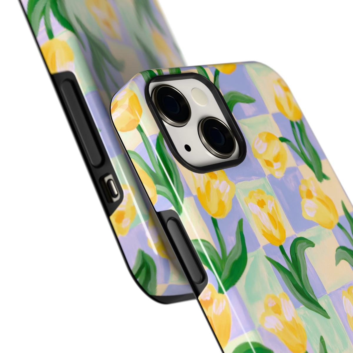 Tulpen Schaakbord hoesje voor iPhone 13, close-up