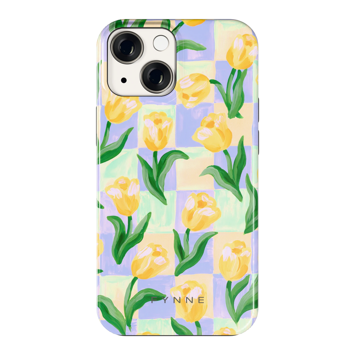 Tulpen Schaakbord hoesje voor iPhone 13 mini, achterkant