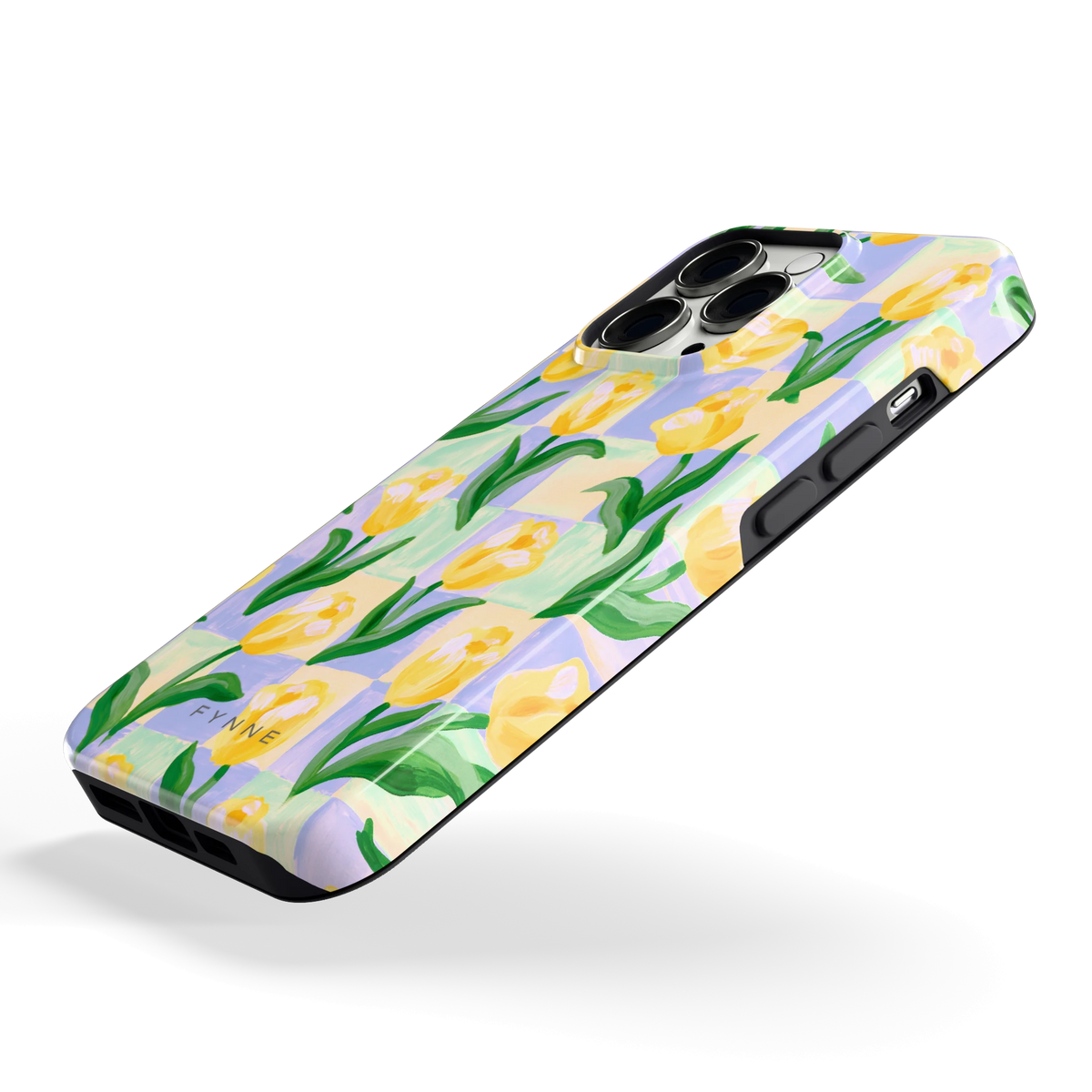 Tulpen Schaakbord hoesje voor iPhone 13 Pro, schuin