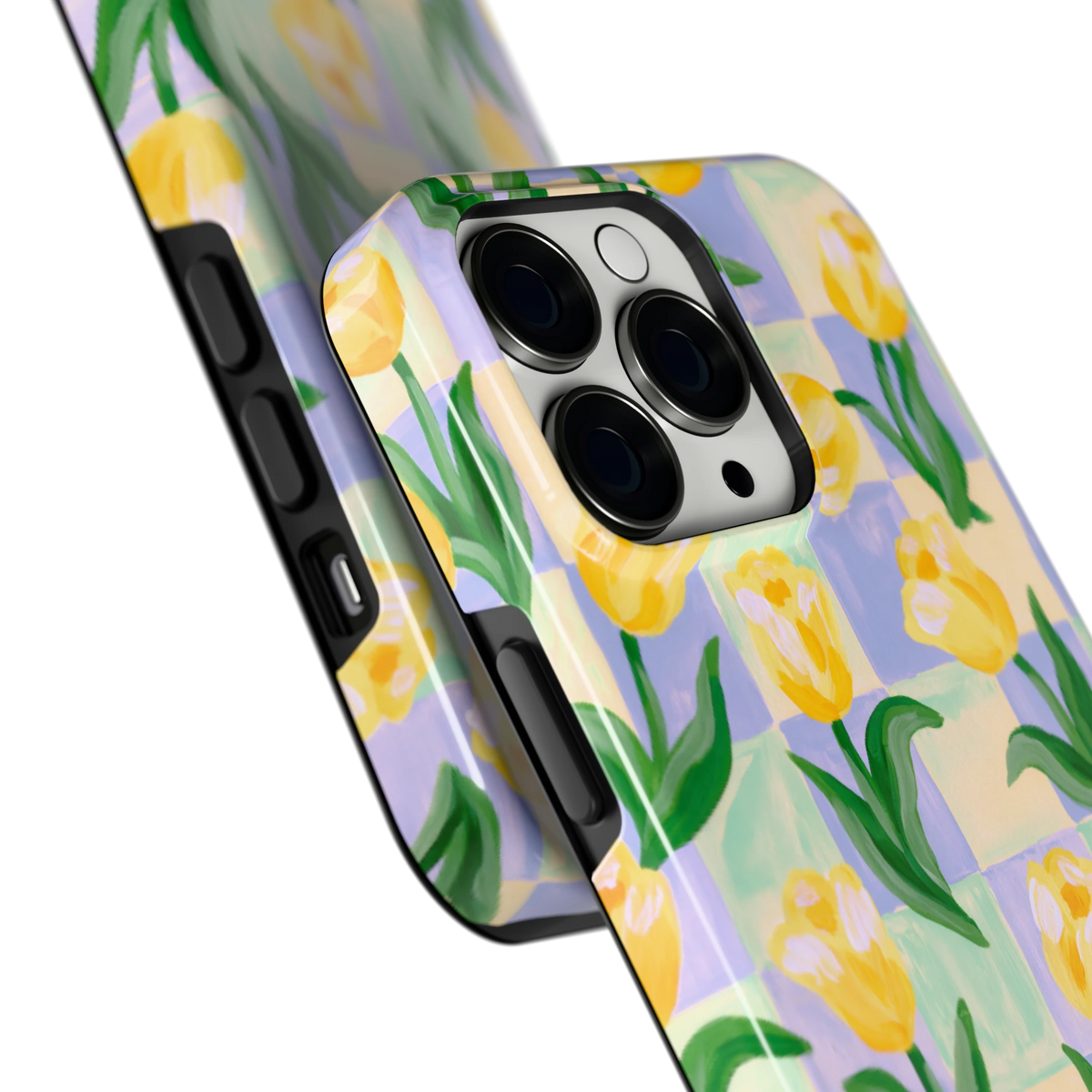 Tulpen Schaakbord hoesje voor iPhone 13 Pro, close-up