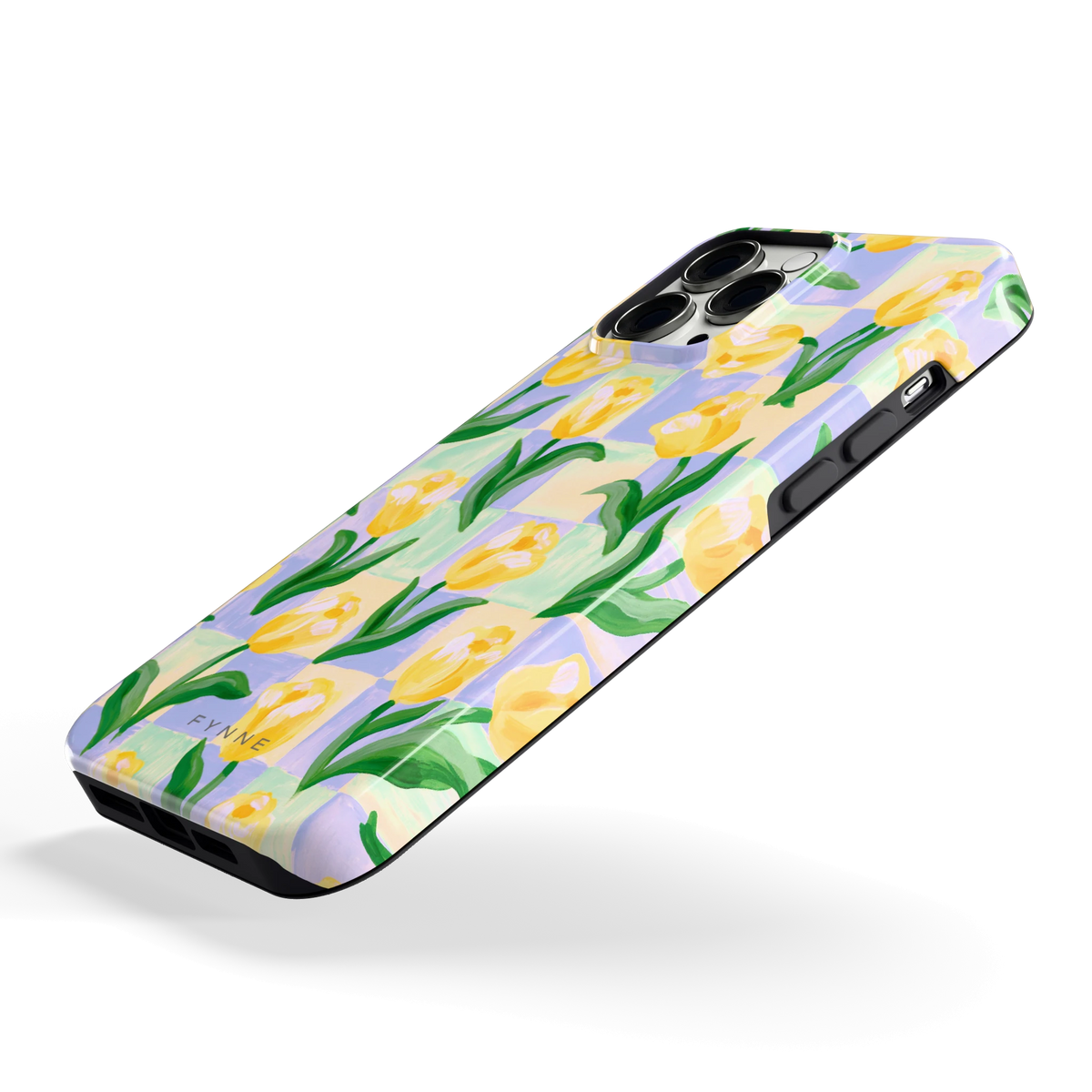 Tulpen Schaakbord hoesje voor iPhone 13 Pro Max, schuin