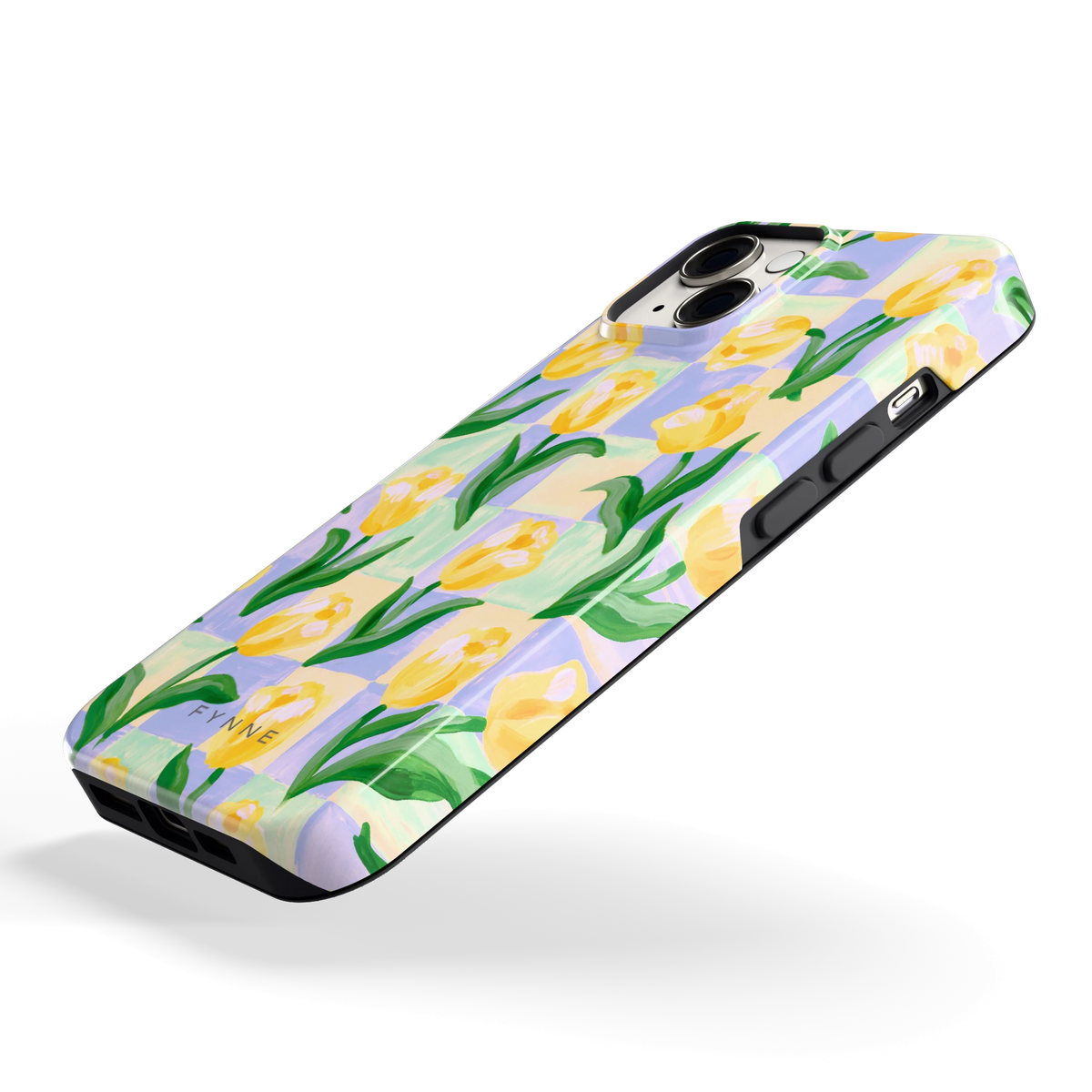 Tulpen Schaakbord hoesje voor iPhone 14, schuin