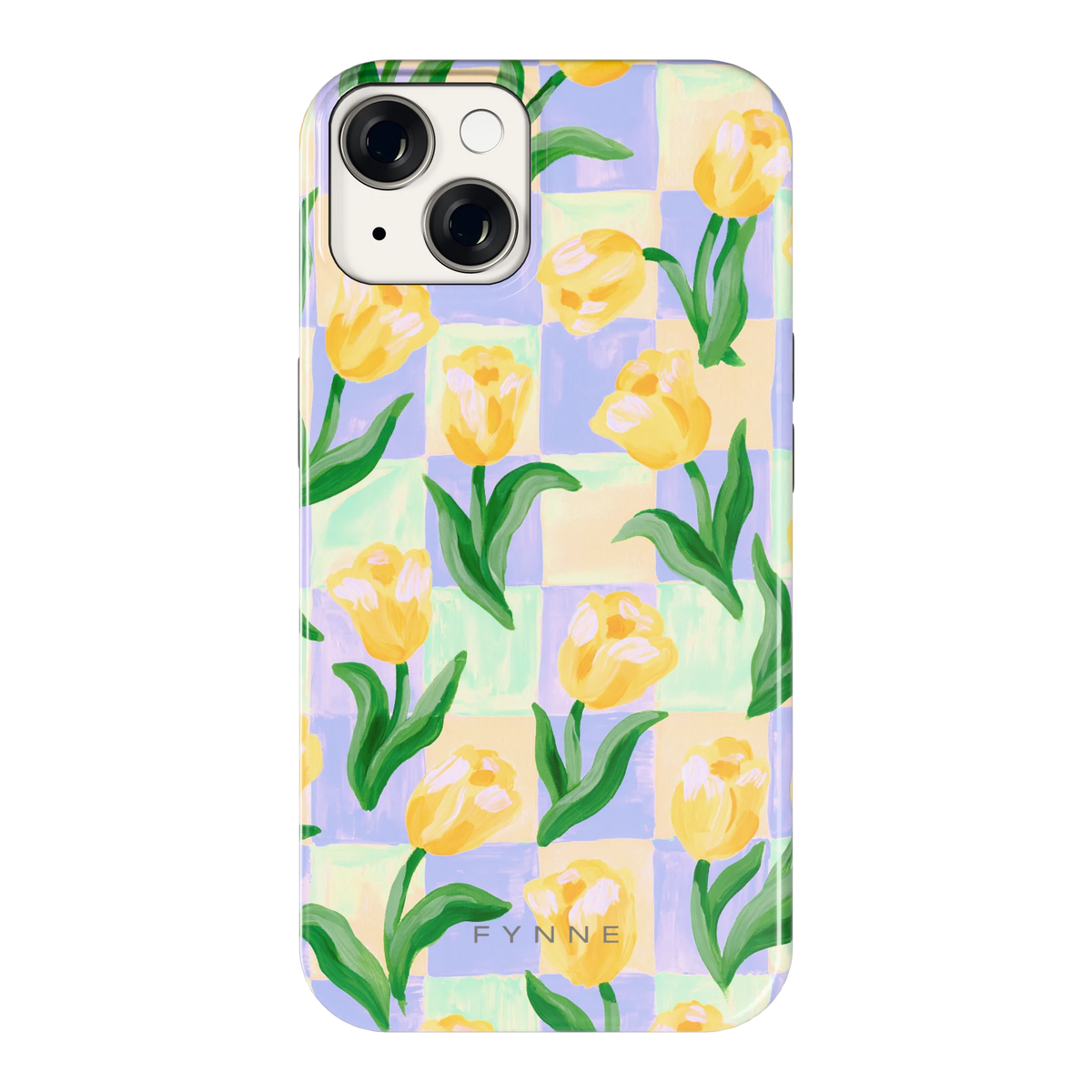 Tulpen Schaakbord hoesje voor iPhone 14, achterkant