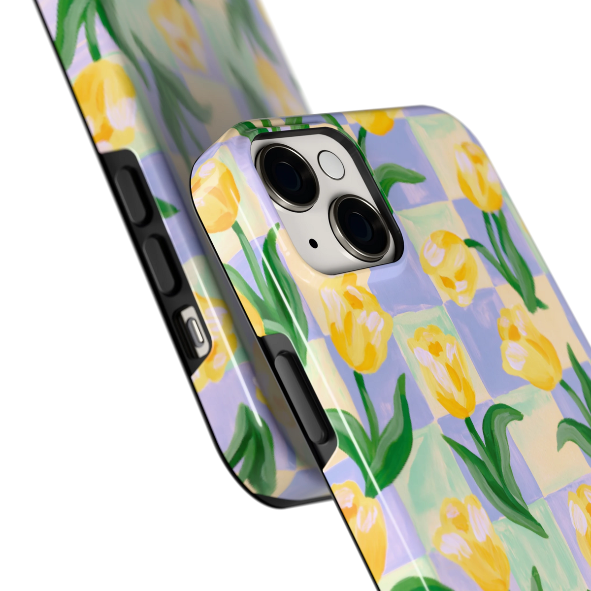 Tulpen Schaakbord hoesje voor iPhone 14 Plus, close-up