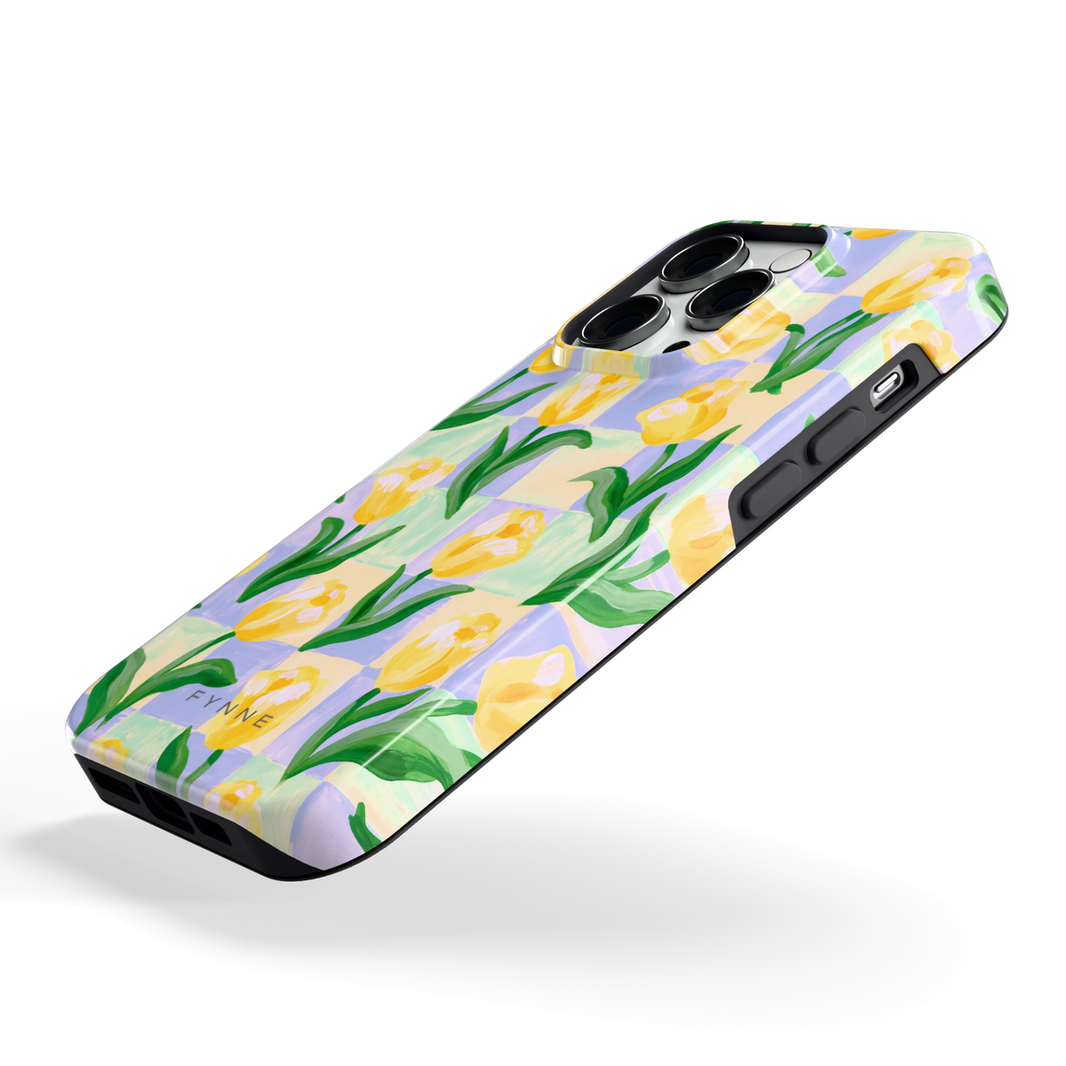 Tulpen Schaakbord hoesje voor iPhone 14 Pro, schuin