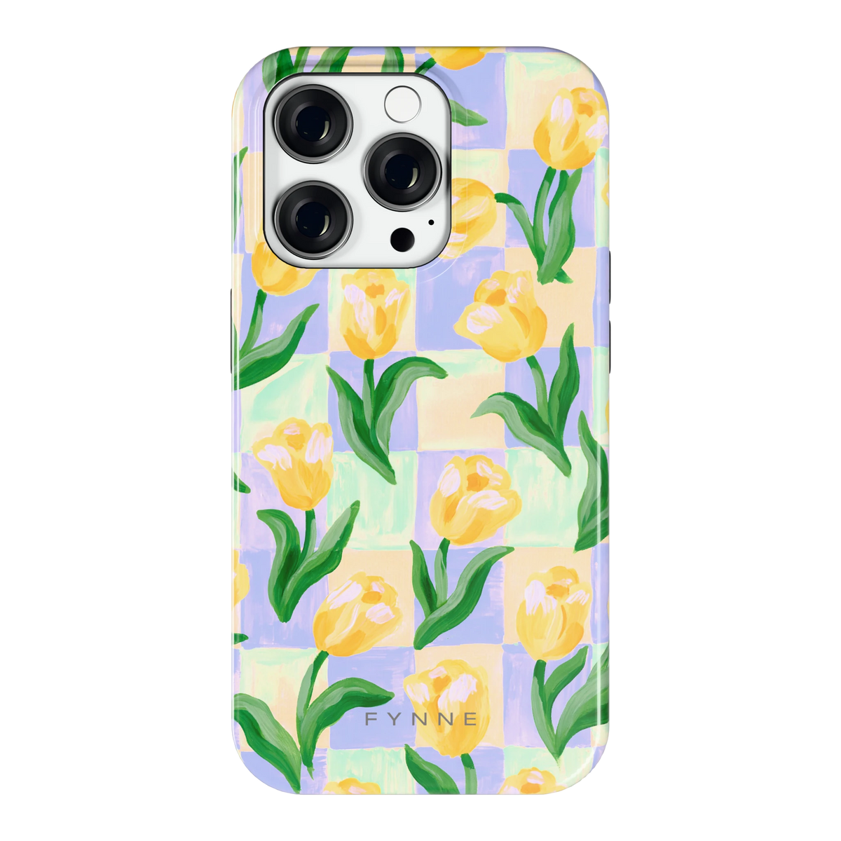 Tulpen Schaakbord hoesje voor iPhone 14 Pro, achterkant