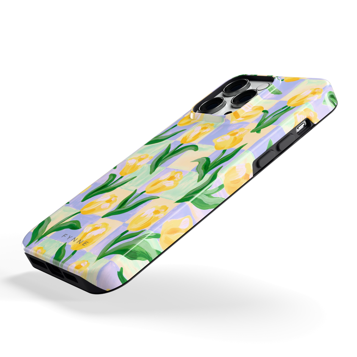 Tulpen Schaakbord hoesje voor iPhone 14 Pro Max, schuin
