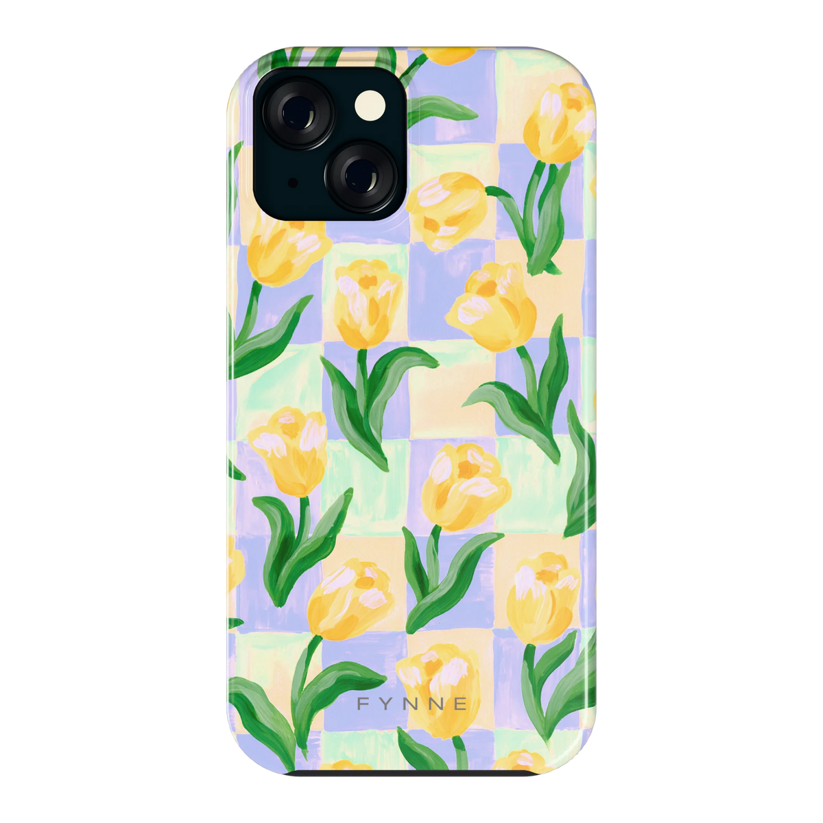 Tulpen Schaakbord hoesje voor iPhone 15, achterkant