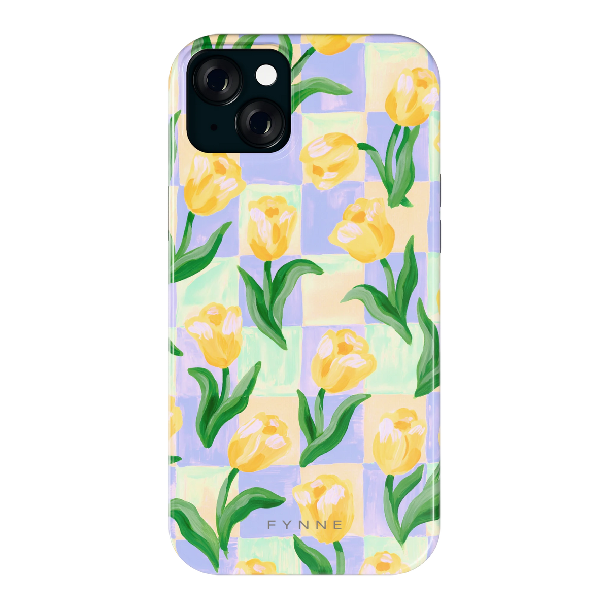 Tulpen Schaakbord hoesje voor iPhone 15 Plus, achterkant