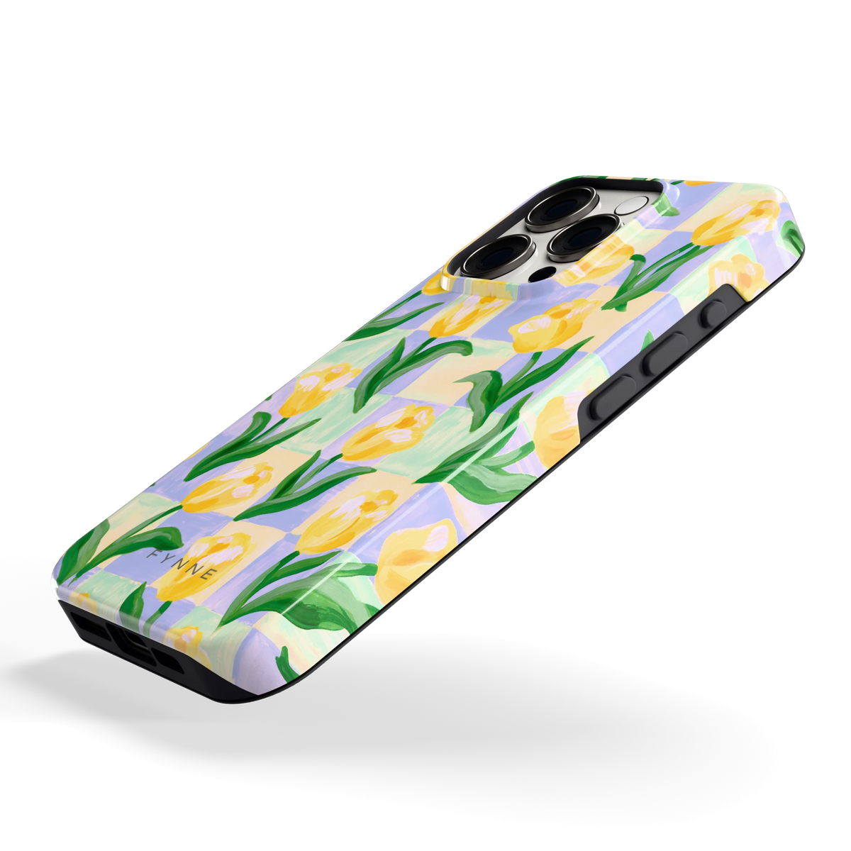 Tulpen Schaakbord hoesje voor iPhone 15 Pro, schuin