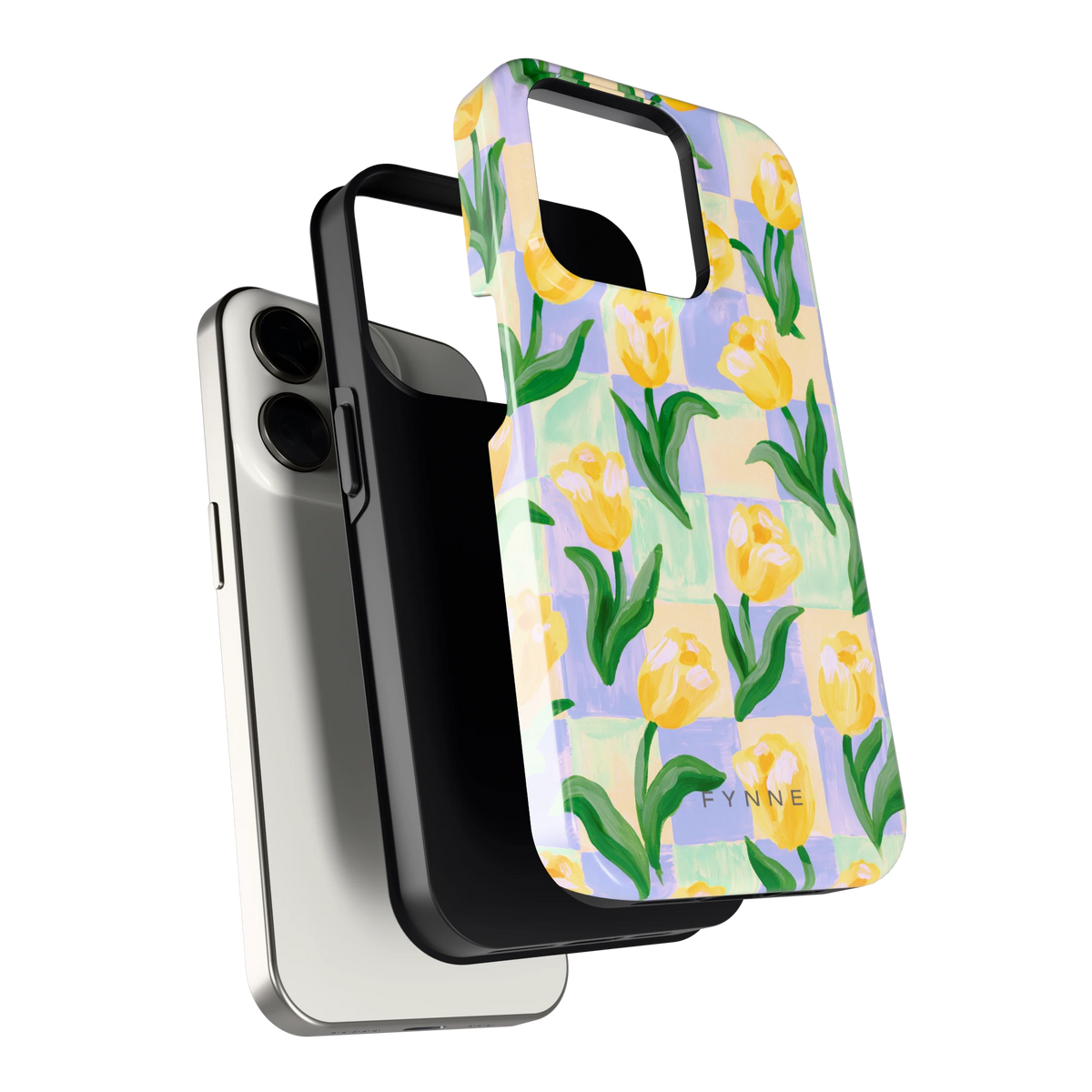Tulpen Schaakbord hoesje voor iPhone 15 Pro, los van de telefoon