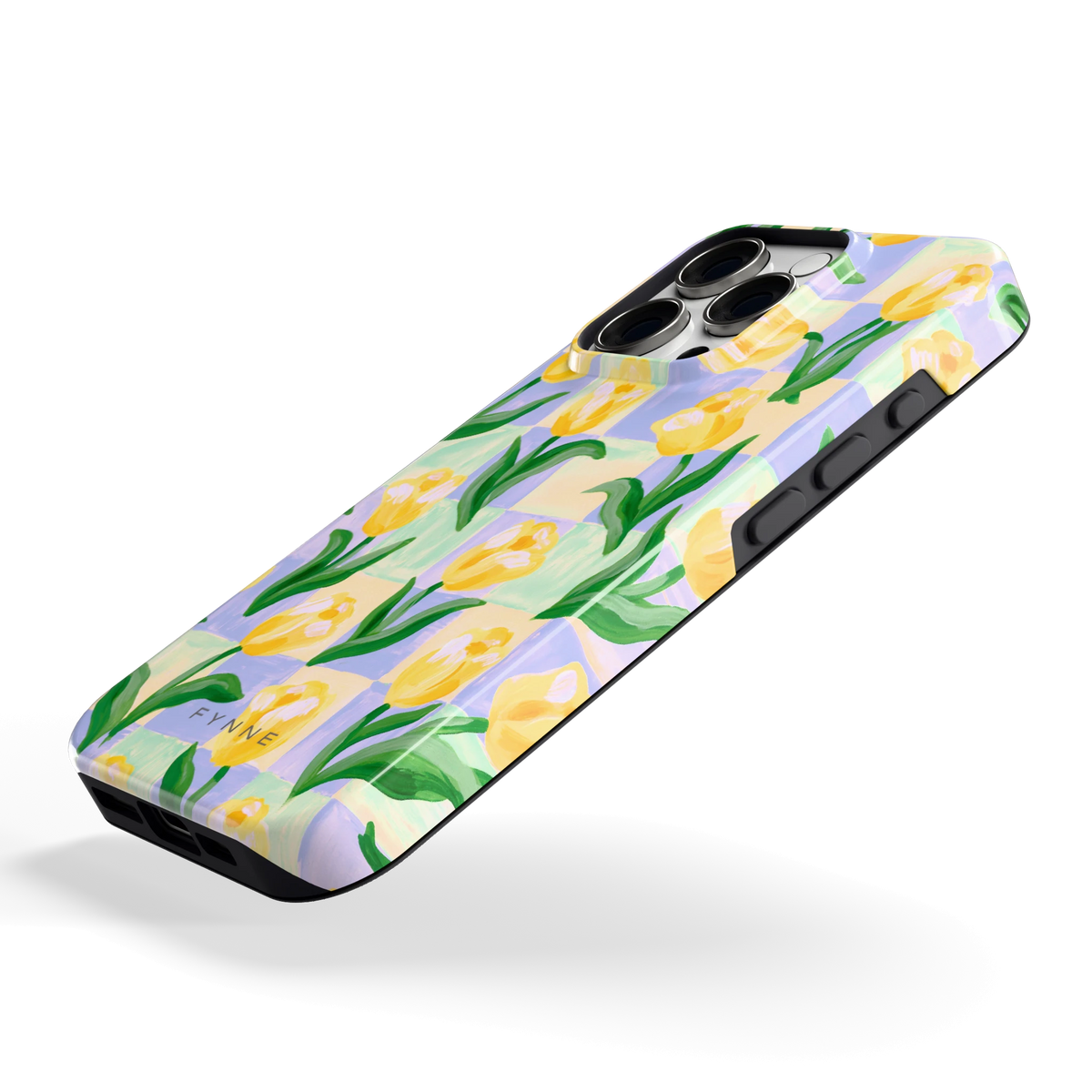 Tulpen Schaakbord hoesje voor iPhone 16 Pro, schuin