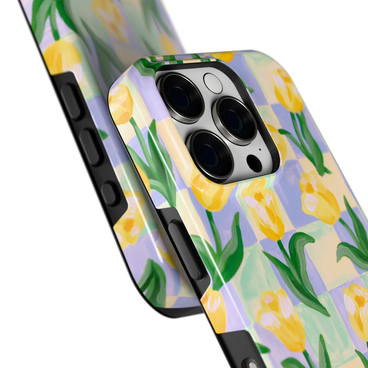 Tulpen Schaakbord hoesje voor iPhone 16 Pro, close-up