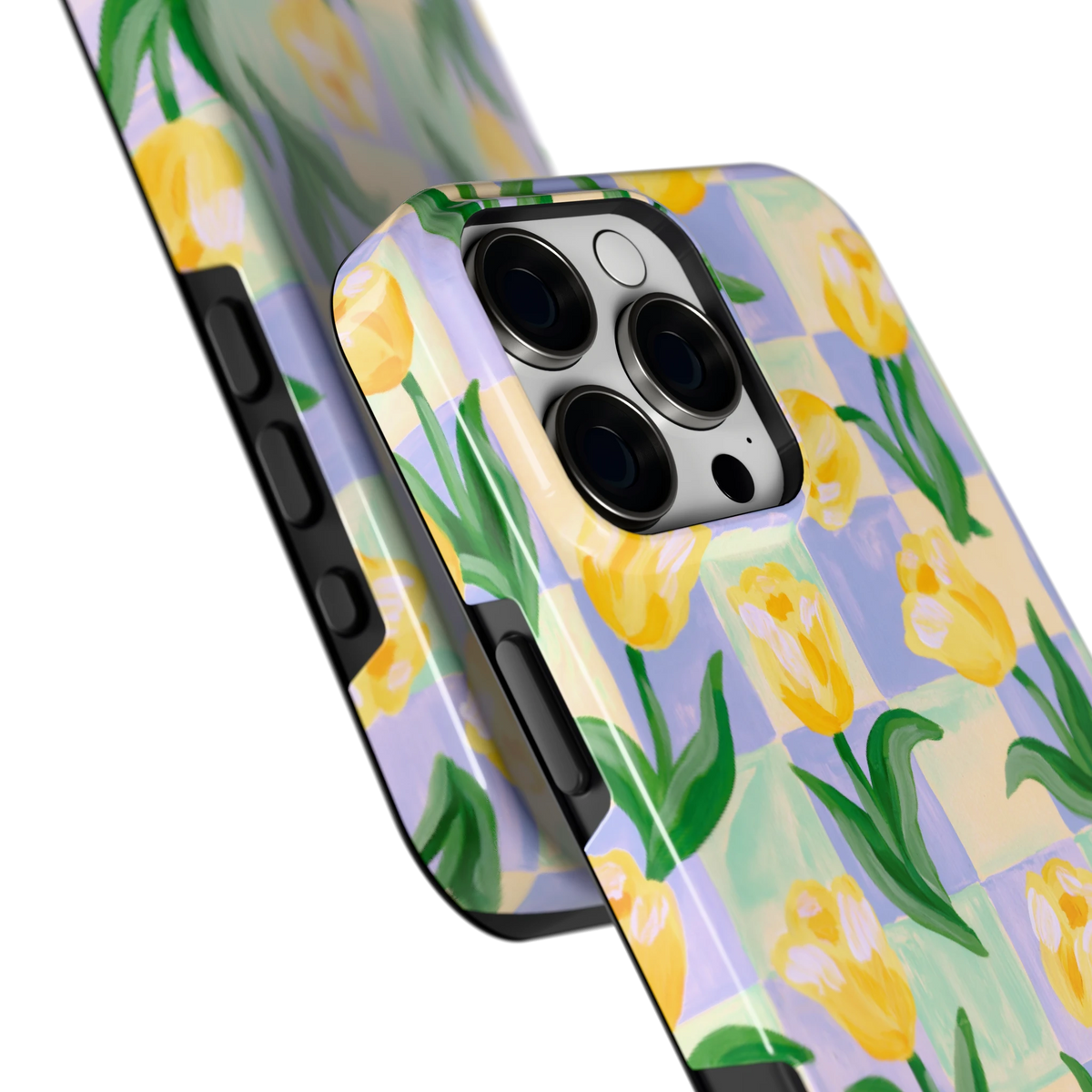 Tulpen Schaakbord hoesje voor iPhone 16 Pro Max, close-up